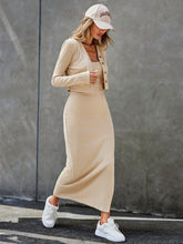 Button Up Jacket And Slit Hem Cami Dress Two Piece Set